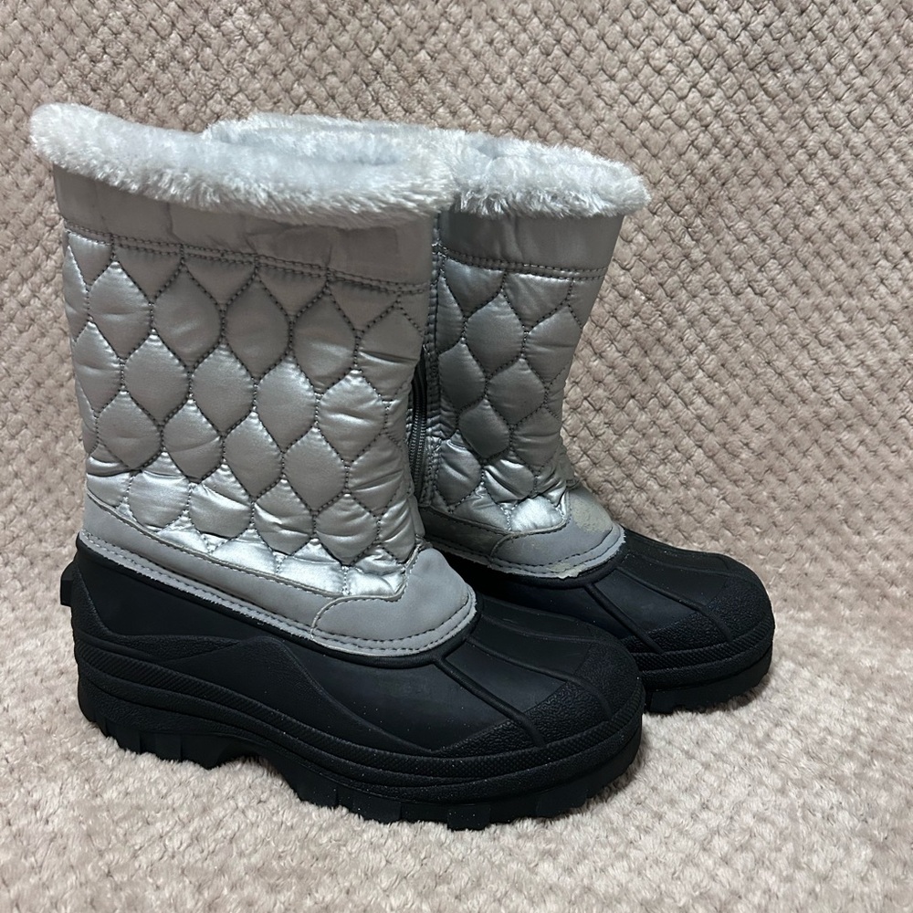 Silver and Black Quilted Winter Boots